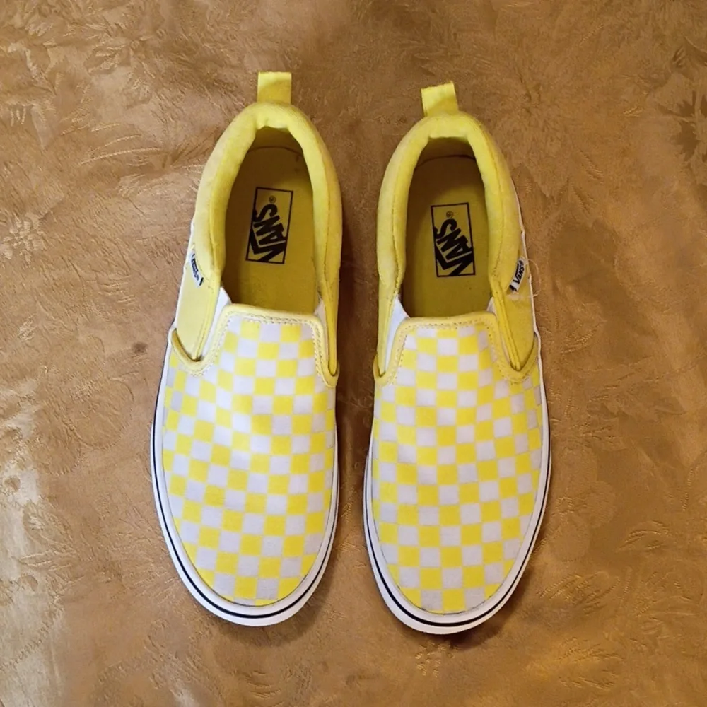 VANS Brighten  Yellow Checkered Slip-On Shoes Women's 5.0 - Picture 2 of 8